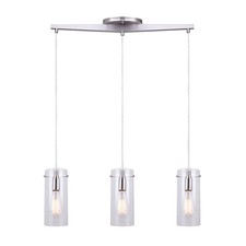 3-Light Kitchen Island Pendant Clear Glass Adjustable Height Brushed Nickel