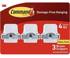 Broom and Mop Grippers 3 Hangers and 6 Strips Damage Free Hanging Wall Mount a1 1.93 per strip