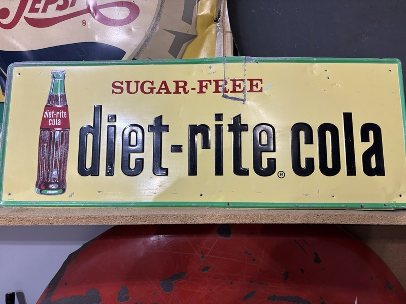 Vintage ORIGINAL Diet-Rite Cola Sugar Free Soda Embossed Metal Marked DR 6142
