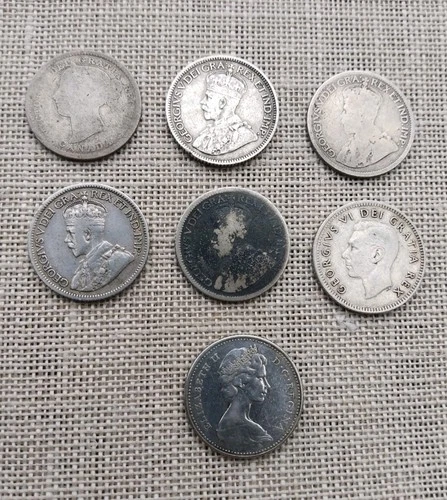 Lot of 7 Vintage 80% Silver Canada Dimes 1920-1967
