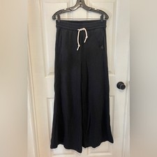 ADIDAS Women's Black Drawstring Studio Lounge Wide Fleece Pants Size S