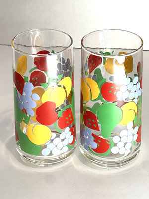 Libbey Crisa Ice Tea Glasses Fruit Pattern Set Of 2