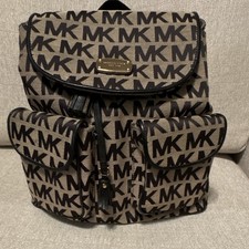 Michael Kors MK Logo Backpack Beige Black Dra...
