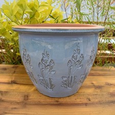 Plant Pot Ceramic 38cm Blue Glazed Frost Proof Garden Patio Planter Bramblewood