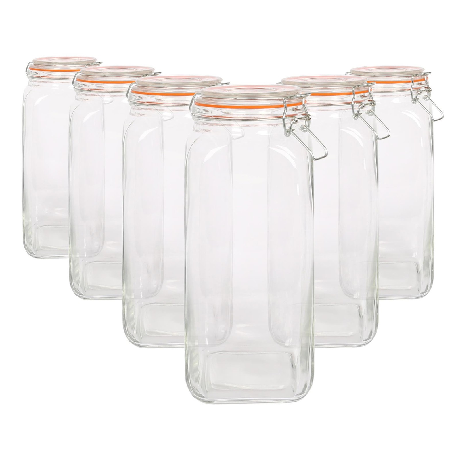 Argon Tableware 2L Square Glass Jars with Clip-top Lids - 6pc Airtight Kitchen Mason Jar Food Storage Preserving Container for Pickling, Chutney, Jam, Coffee, Oats - Image 2