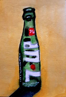 Vintage 7Up Sodaflasche ACEO Original Aquarell Gemälde OOAK Pop Art Karte