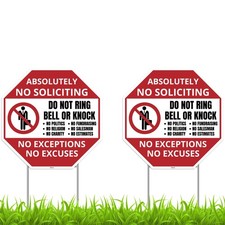 2PC No Soliciting Sign with Stake, 12 Inches by 12 Inches - Corrugated Plasti...