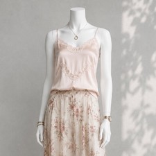 Vintage 80s Fairy Top M Pink Lace Trim Coquette Cottage Lingerie Cami Warners
