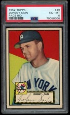 1952 Topps #49 Johnny Sain / Page Black Back PSA 6 New York Yankees ERR  (8306)