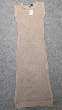 TAHARI XS Beach Cover Up Sleeveless Open Knit Midi Dress Taupe Gold Shimmer NWT