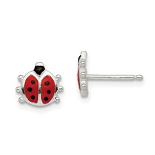 Sterling Silver Polished  Enameled Ladybug Post Stud Earrings 0.32 Inch