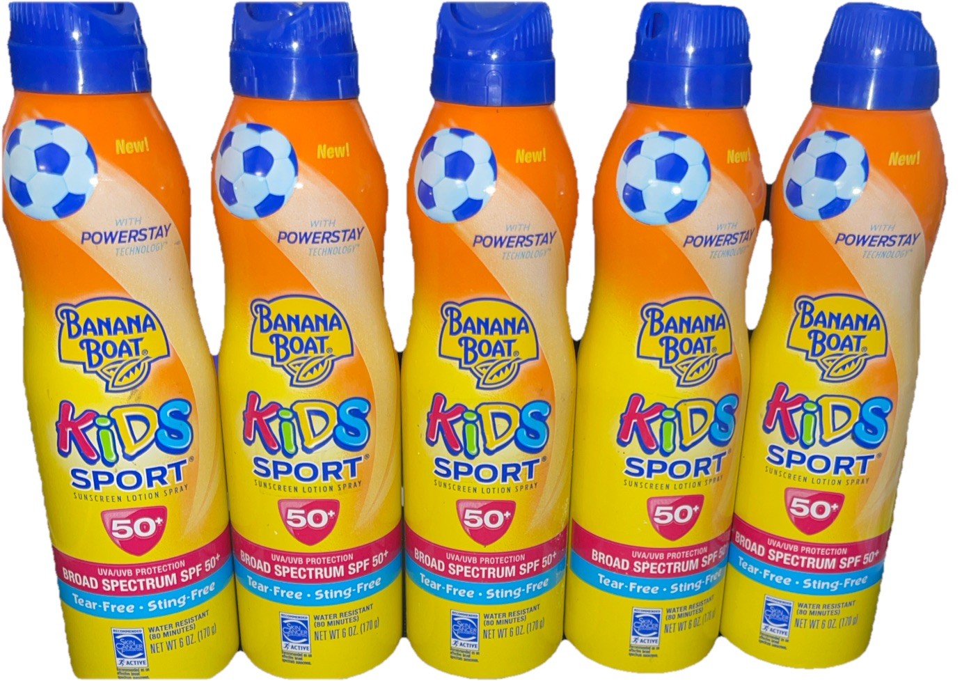 LOT OF 5 Banana Boat Kids Sport 50+ SPF Sunscreen Lotion Spray 6 Oz Ea Tear Free