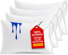 4 Pack Zippered Waterproof Standard Pillow Protectors, Super Soft Quiet Zip Pill