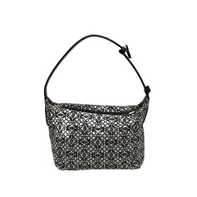 LOEWE Cubi Anagram jacquard fabric with leather 26cm small Blue Canvas Handbag
