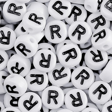 300Pcs Letter R Beads, 4X7Mm Flat round Individual Acrylic Name Alphabet Beads B