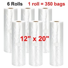 6 Rolls 12" x 20" Clear Plastic Produce Bags On Roll Kitchen Fruits Vegetables