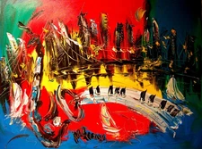 CITYSCAPE  JAZZ IMPRESSIONIST  ORIGINAL OIL  PAINTING  UFRRT