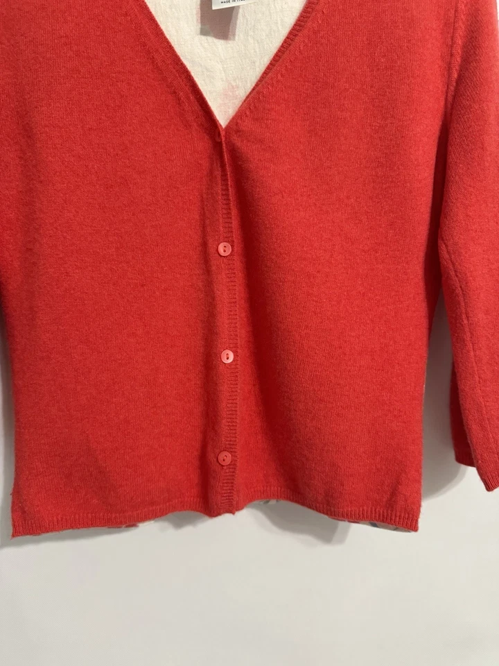 Matilde Size 46 Coral Button Cashmere Mixed Print Cardigan Sweater Floral Italy - Image 4 of 4