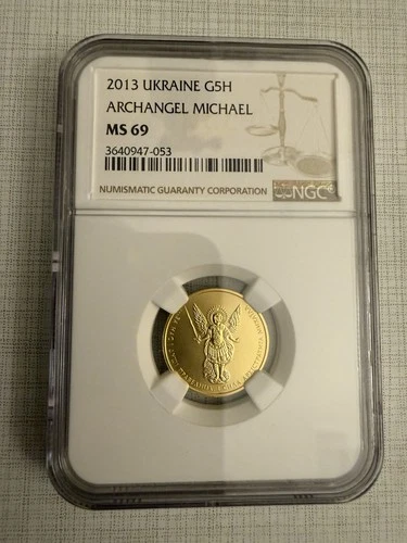 Ukraine 2013 Archangel Michael 5 Hryven 1/4 oz Gold NGC MS69 Sku# 4271