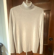 Chicos Womens Gray Turtleneck Rib-Knit Pullov...