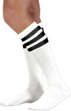 Unisex White Knee High Team Tube Socks with Various Colored Stripes