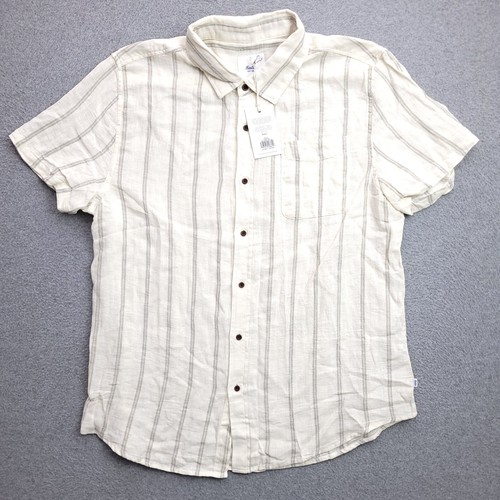 Katin Linen Blend Button Up Shirt XL White Stripe S/S Sz NEW Mens