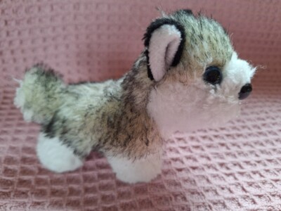 Vintage. Niedlicher Alaskan Malamute Husky Wolf Welpe Hund. Mini Plüschtier Kuscheltier. Sauber.