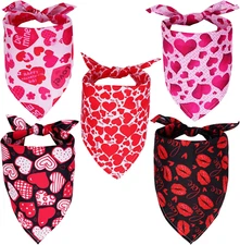 5 Pack Valentines Dog Bandanas Triangle Dog Scarf Valentine Pet Bandana with Lov