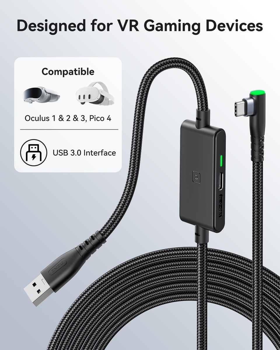 INIU Link Cable 5m with Separate Charging Port VR Cable for Meta