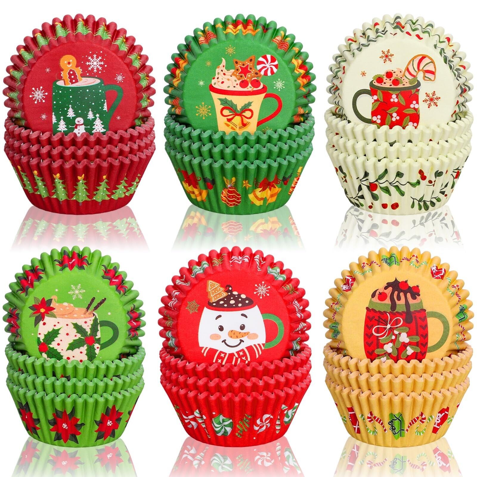 Whaline 600 Christmas Cupcake Liners for Coffee Hot Cocoa Baking Decorations