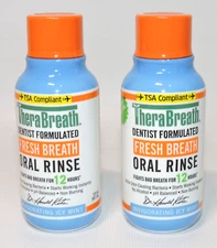 LOT 2 TheraBreath Fresh Breath Oral Rinse 3oz Icy Mint Travel Size NEW EXP 07/27