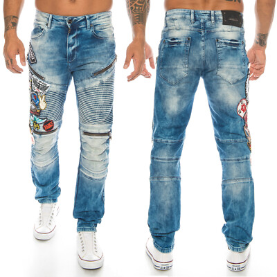 Cipo & Baxx Jeans Herren Regular Slim Hose 490 Blau Logopatches Freizeit Pants  