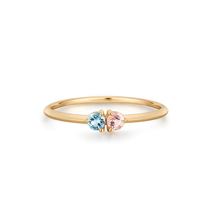 Simulated Aquamarine & Tourmaline Women Two-Stone Wedding Ring In 10K Rose Gold