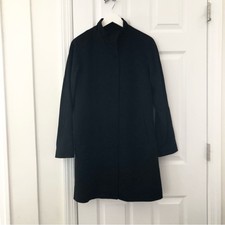 Jane Post Black Cashmere Blend Snap Button High Neck Classic A Line Coat Small