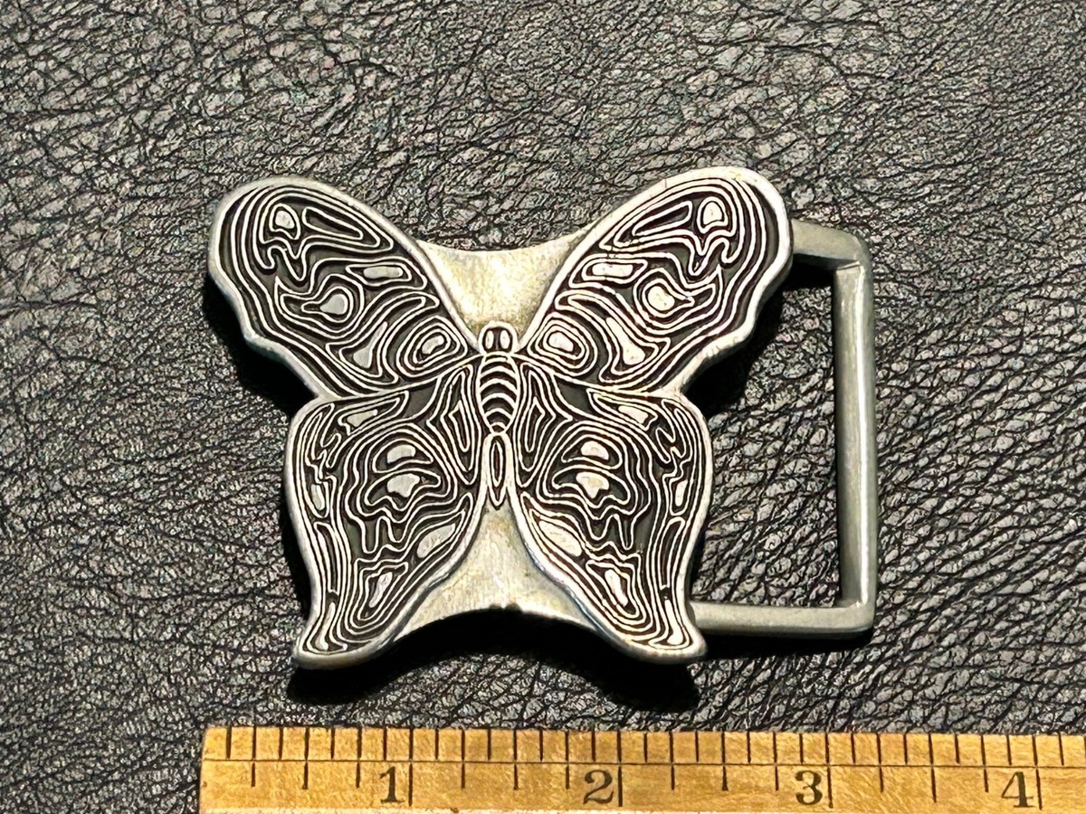 Butterfly Pure Pewter Belt Buckle & Leather Belt Brown Engraved Butterfly Buckle cowgirl Belt | WETKISS main image 4