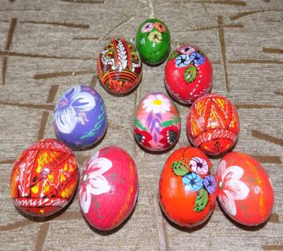 Holz Osterei Ukrainische Pysanka Huhn Größe Bemalt 10er Set Eier Pysanki