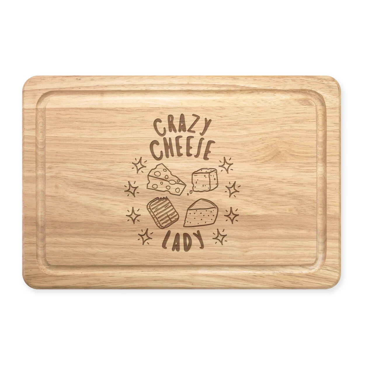 Crazy Cheese Lady Stars Rectangular Wooden Chopping Board Funny Halloumi Cheddar