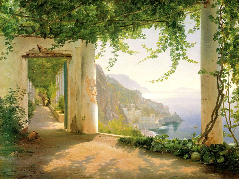 風景画 リトグラフ 額装 AMALFI Wall art Amalfi Coast Landscape Oil Painting Giclee Art Printed on
