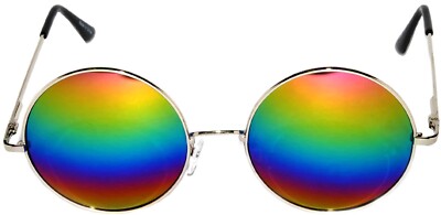ROUND SUNGLASSES MULTI COLOR RAINBOW MIRROR LENS 56mm METAL  display picture 1