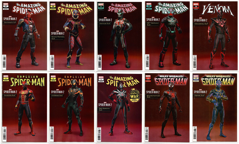 Marvels Spider-Man 2 SUIT Variant Cover SET Lot of 10 Comics 2023