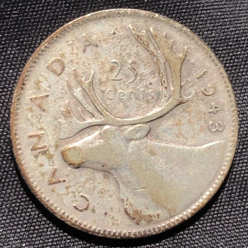 1943 Canada 25 Cents Silver Coin - F (Fine) condition