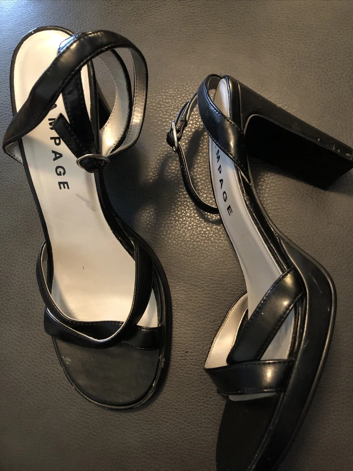 Women’s Vintage Rampage Black Ankle Strap Block Heels Size 7.5 2000’s - Image 3 of 4