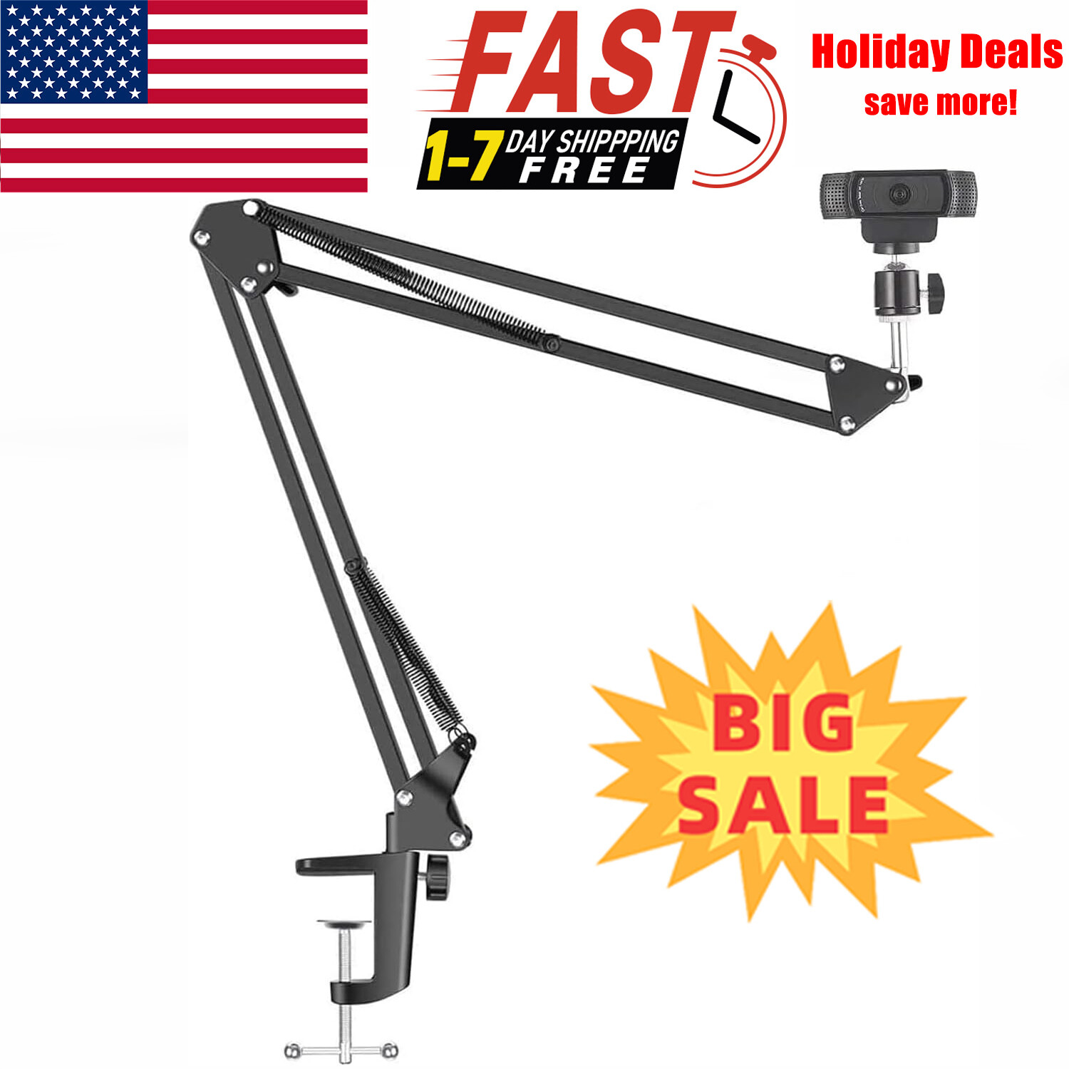 Webcam Stand, Webcam Clamp Mount Suspension Scissor Tripod Stand Holder-image