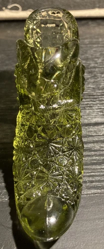 Vintage Fenton Green Glass Victorian Shoe Trinket Holder Dish/ Collectible