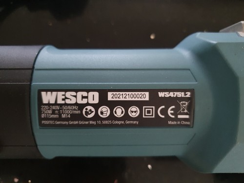 Angle Grinder 750W Tool, 11000RPM 115mm, 3 Metal Grinding Wheels WS4751.2 - Picture 5 of 8