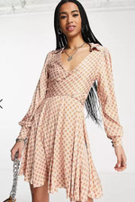 Free People It Takes Two Mini Dress Size Small Orange Aqua Multi Geo Print