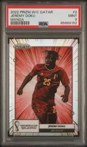 JEREMY DOKU 2022 PRIZM WORLD CUP #2 MANGA PSA 9