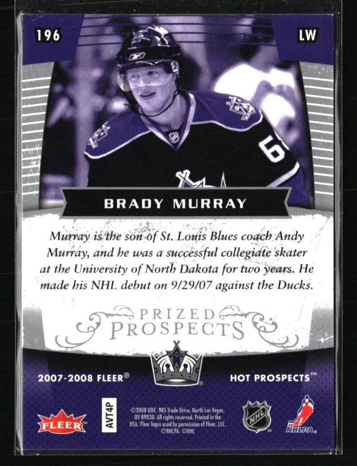 Brady Murray /999 RC 2007 Fleer Hot Prospects #196 Hockey Card - Image 2 of 2