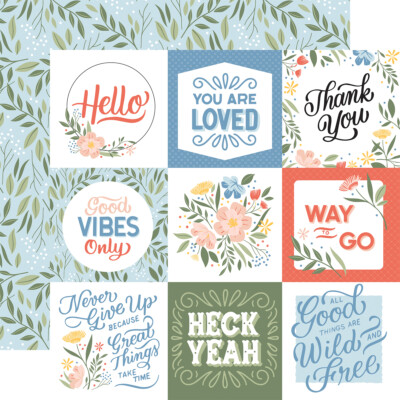 2 Sheets of Echo Park Paper SALUTATIONS No. 1 12x12 Cardstock - JOURNALING CARDS