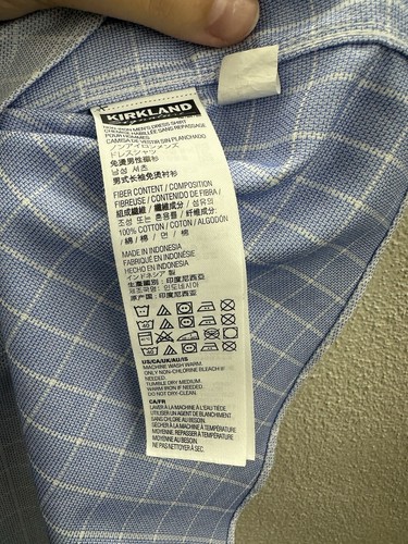 Kirkland Signature Mens Button Up Shirt 15.5 LongSleeve BluePlaid TraditionalFit - Picture 4 of 9